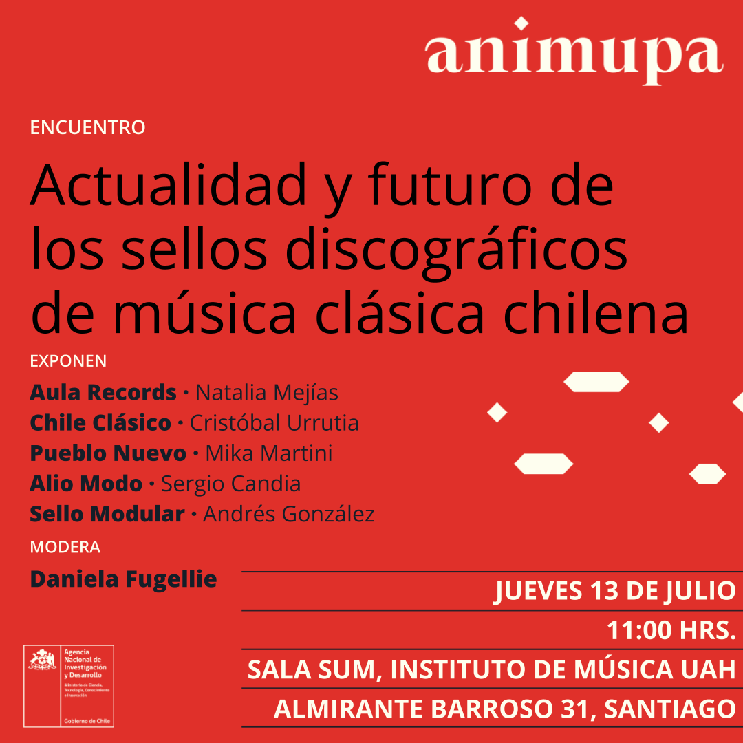 Este jueves 13 de julio a las 11:00 horas el Anillo Música y Patrimonio  realizará el encuentro “Actualidad y futuro de los sellos de música clásica chilena” en el Instituto de Música de la Universidad Alberto Hurtado. Actividad moderada por nuestra socia Daniela Fugellie.