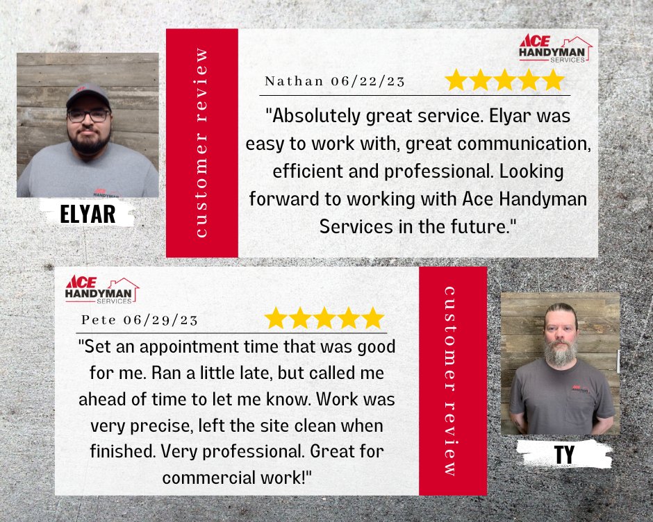 Another awesome week, great job guys! We always appreciate our customer reviews! #AceHandymanServices #AHS