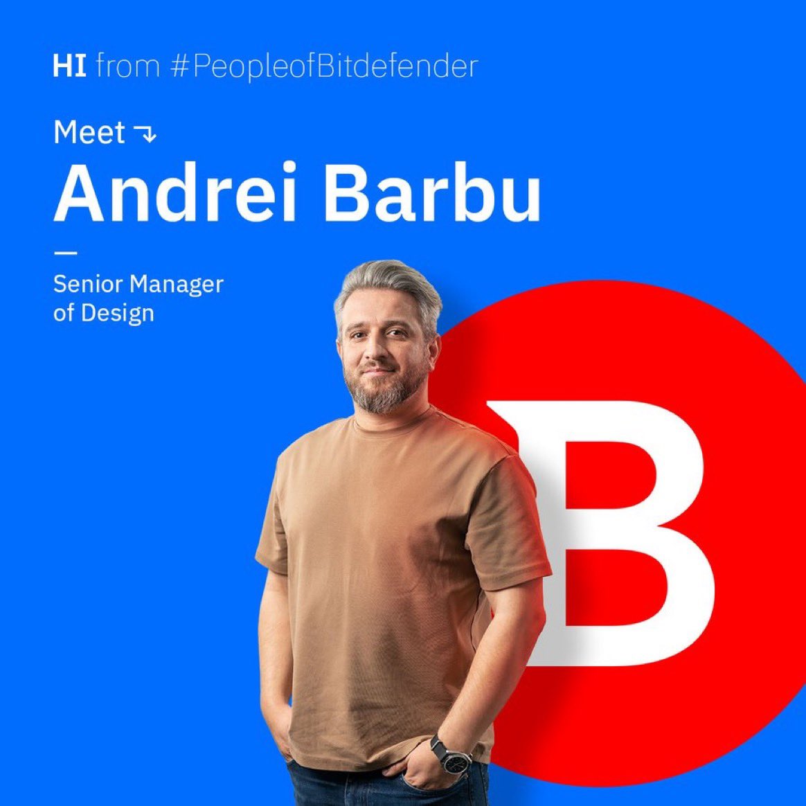 Bitdefender's tweet photo. 🌟 Say HI to the #PeopleOfBitdefender! Artificial Intelligence may be trending, but at the core of all technologies lies Human Intelligence (HI).

 🎨✨ Meet @andreibrb, our exceptional Senior Manager of Design in the Digital Experience team at Bitdefender. https://t.co/ZGVp5QUjgC