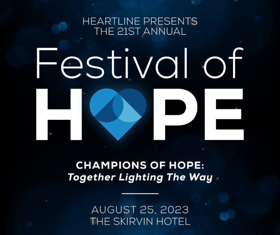 Mark your calendars for HeartLine's 21st Annual Festival of Hope! Join us as we celebrate resilience, unity, and the power of community. Get your tickets today at heartlineoklahoma.org/festival-of-ho… 🎉❤️ #FestivalOfHope #ChampionsOfHope #PowerOfCommunity
