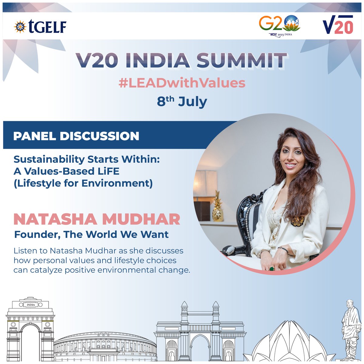 The_WorldWeWant's tweet photo. Exciting news! Our Founder Natasha Mudhar will join @pratapraju, @ratnesh_jha, @AnnRosenbergEY at 𝗩𝟮𝟬 𝗜𝗻𝗱𝗶𝗮 𝗦𝘂𝗺𝗺𝗶𝘁: 𝗟𝗘𝗔𝗗 𝘄𝗶𝘁𝗵 𝗩𝗮𝗹𝘂𝗲𝘀 on 8 July in New Delhi! 📷 #V20IndiaSummit @values20group @tgelf https://t.co/OSVD6MCC31