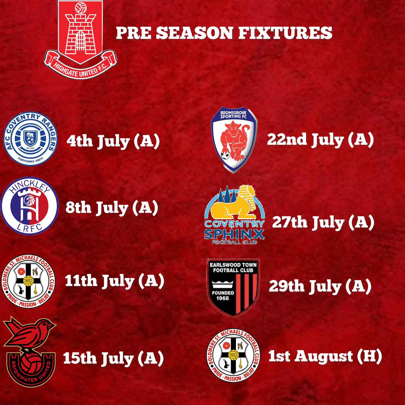 Highgate United FC on Twitter "Pre season fixtures UPTHEGATE https//t