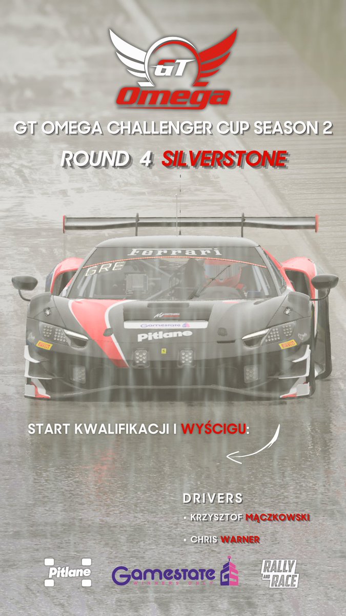 simracing.school.team (@simschoolteam) on Twitter photo Todays race will be interesting with some spicy weather predicted☔️☔️☔️
Fingers crossed for our drivers <a href="/mercAMGone/">Chris Warner</a> and
<a href="/Greko_11/">Krzysztof Maczkowski</a> in <a href="/GTOmegaRacing/">GT Omega</a> Challenger Cup on Silverstone 🤞
Live coverage of the race on twitch.tv/gtomegatv
Quali: 7PM CEST
Race: 7:15PM CEST Todays race will be interesting with some spicy weather predicted☔️☔️☔️
Fingers crossed for our drivers <a href="/mercAMGone/">Chris Warner</a> and
<a href="/Greko_11/">Krzysztof Maczkowski</a> in <a href="/GTOmegaRacing/">GT Omega</a> Challenger Cup on Silverstone 🤞
Live coverage of the race on twitch.tv/gtomegatv
Quali: 7PM CEST
Race: 7:15PM CEST