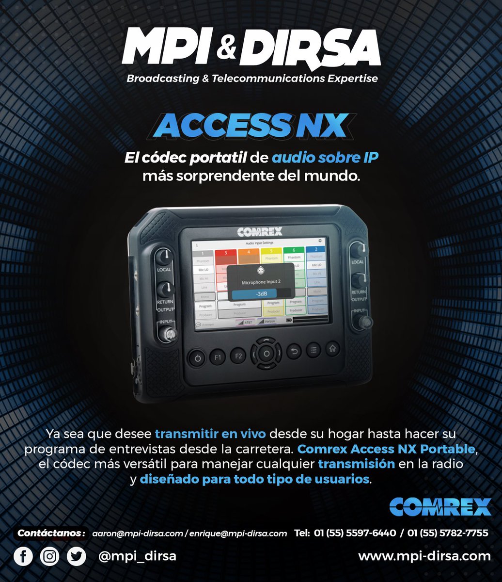 mpidirsa's tweet photo. #ACCESS_NX El códec portátil más eficiente de audio sobre #IP, pensado y diseñado para todo tipo de usuarios l #MPI_DIRSA #TeEquipamos https://t.co/NF5m3ImZ5s https://t.co/DmYVPXAzMI