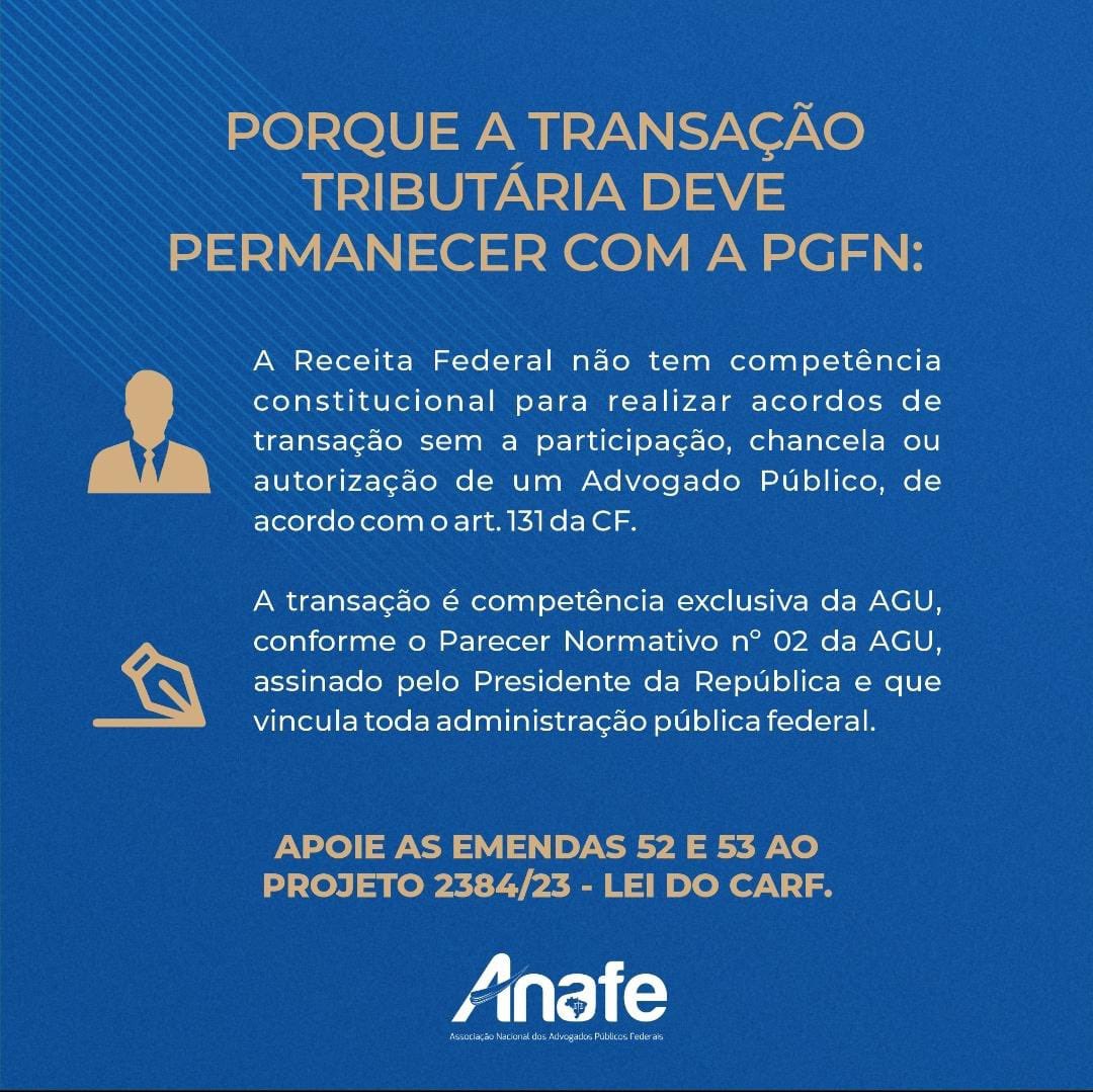 Senhora Deputada @AnaPimentel_jf

A avaliação de riscos e vantagens jurídicas de uma transação tributária é vocação da PGFN, órgão jurídico especializado. Permitir a transação tributária indiscriminada na RFB, sem litígio, é renúncia de receita pura e simples, vedada pela LRF.