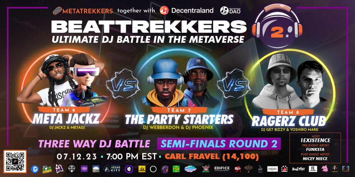 Get ready for round 2 of the semi-finals of #Beattrekkers 2 #DJBattle! 🎧

Introducing the three teams:
⭐️Meta Jackz (Dj Jackz & MetaDJ)
⭐️The Party Starters (DJ WebberDon & DJ Phoenix)
⭐️RAGERZ CLUB (DJ Get Bizzy & Yoshiro Mare)

Watch out! This is going to be an epic battle! 🔥