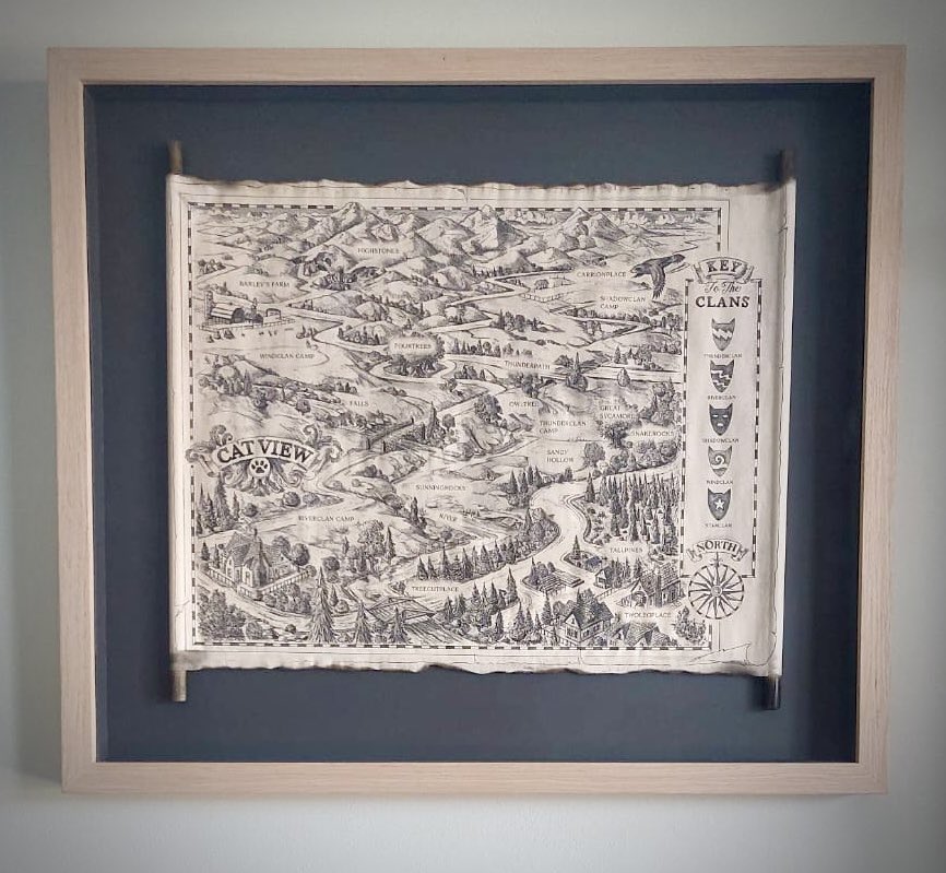 cave_framing's tweet photo. We recently framed these 2  beautifully created maps from the world of #warriorcats …written by #erinhunter #erinhunterwarriorcats Float mounted and box framed in mid tone oak wood frame. For framing, call us on 07835 531791 #pictureframing https://t.co/jzCfWpr363