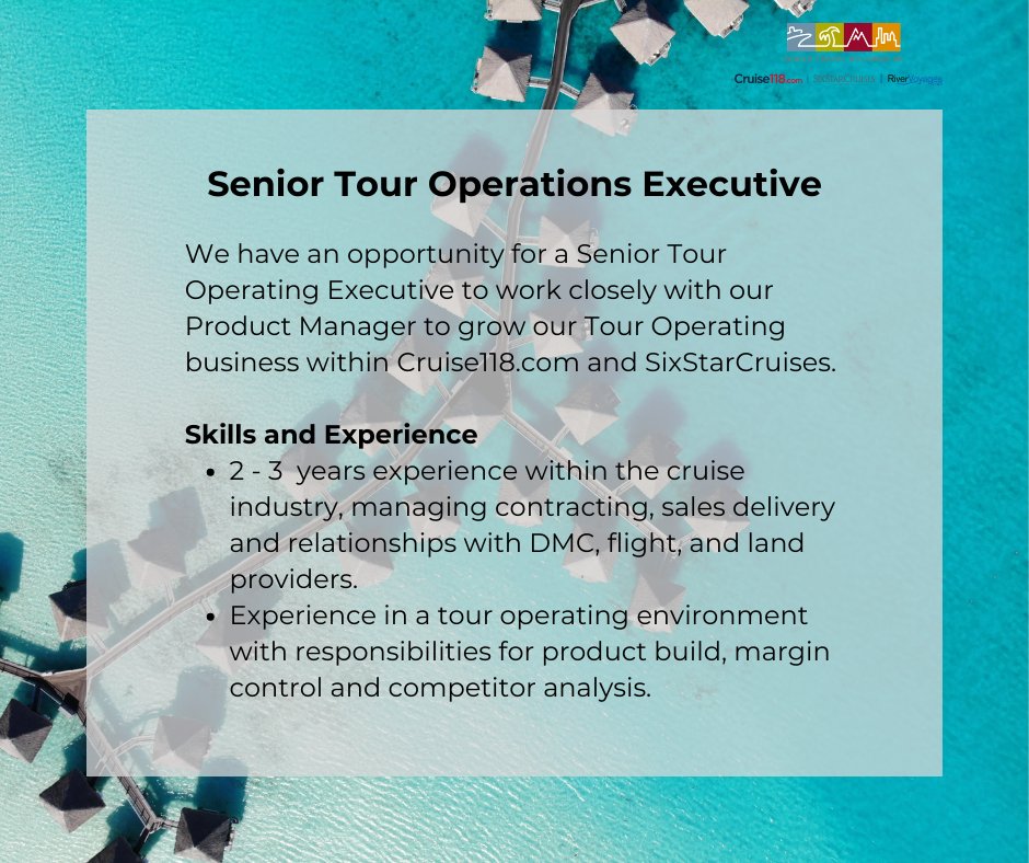 uk_wth's tweet photo. 📢 Exciting New Role!
We're currently looking for an experienced Senior Tour Operations Executive to join our team and grow our Tour Operating proposition within @Cruise_118 and @SixStarCruises.

Explore the full job description and apply today ➡️ https://t.co/eW1im5Etkq https://t.co/FBBzSKtyk1