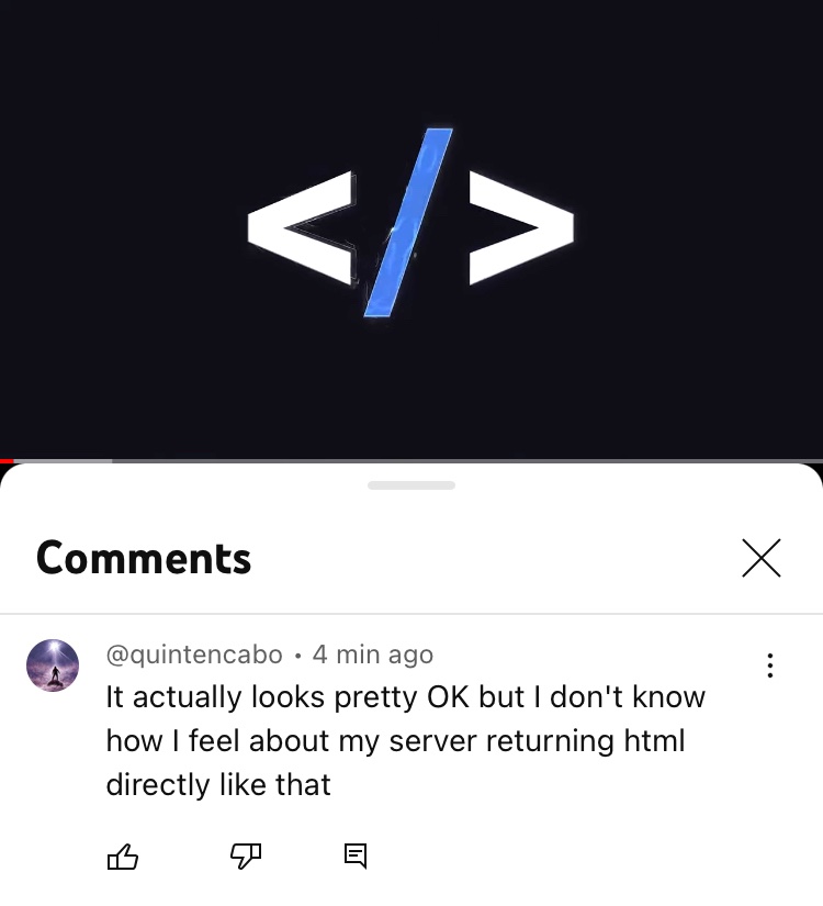 htmx_org's tweet photo. HTML?

being returned by MY server?

it’s more likely than you think! https://t.co/Lb57I7fpbT