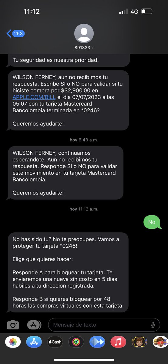 wilsonfparada's tweet photo. @Bancolombia sigue permitiendo que usen una tarjeta robada que se reportó hace 3 días, son cómplices https://t.co/nsSy7Uwxsw