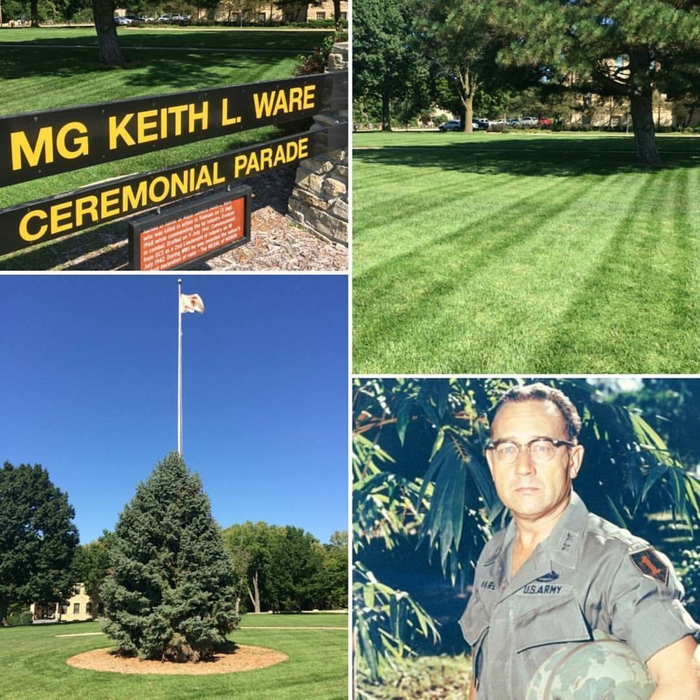 FortRiley's tweet image. #FortRileyFriday stops on the front lawn of the Garrison HQ, also known as the Keith L. Ware Parade Field. Named in honor of Maj. Gen. Keith L. Ware who commanded the #FightingFirst in Vietnam, 1968. In addition to the parade field, Fort Riley's Ware Elementary bears his name.