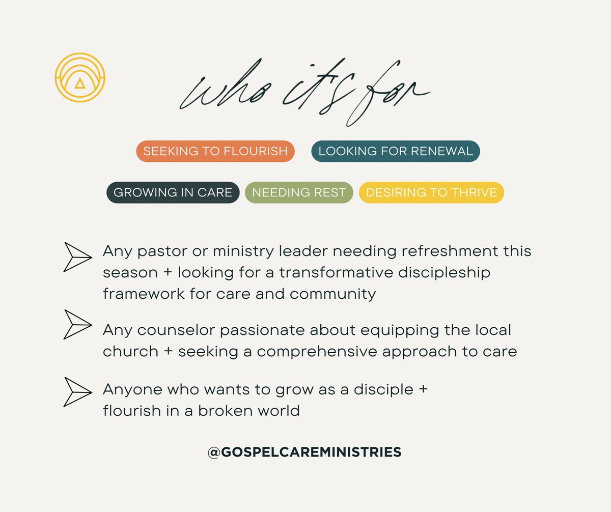 GospelCareMn's tweet photo. This course is for you — 
1) if you want to grow as a disciple + flourish in a broken world
2) if you're a pastor, ministry leader, or counselor looking to be refreshed while seeking a comprehensive gospel approach to caring for others

Join today — https://t.co/su42jt0qlV https://t.co/0sPguE1Exo