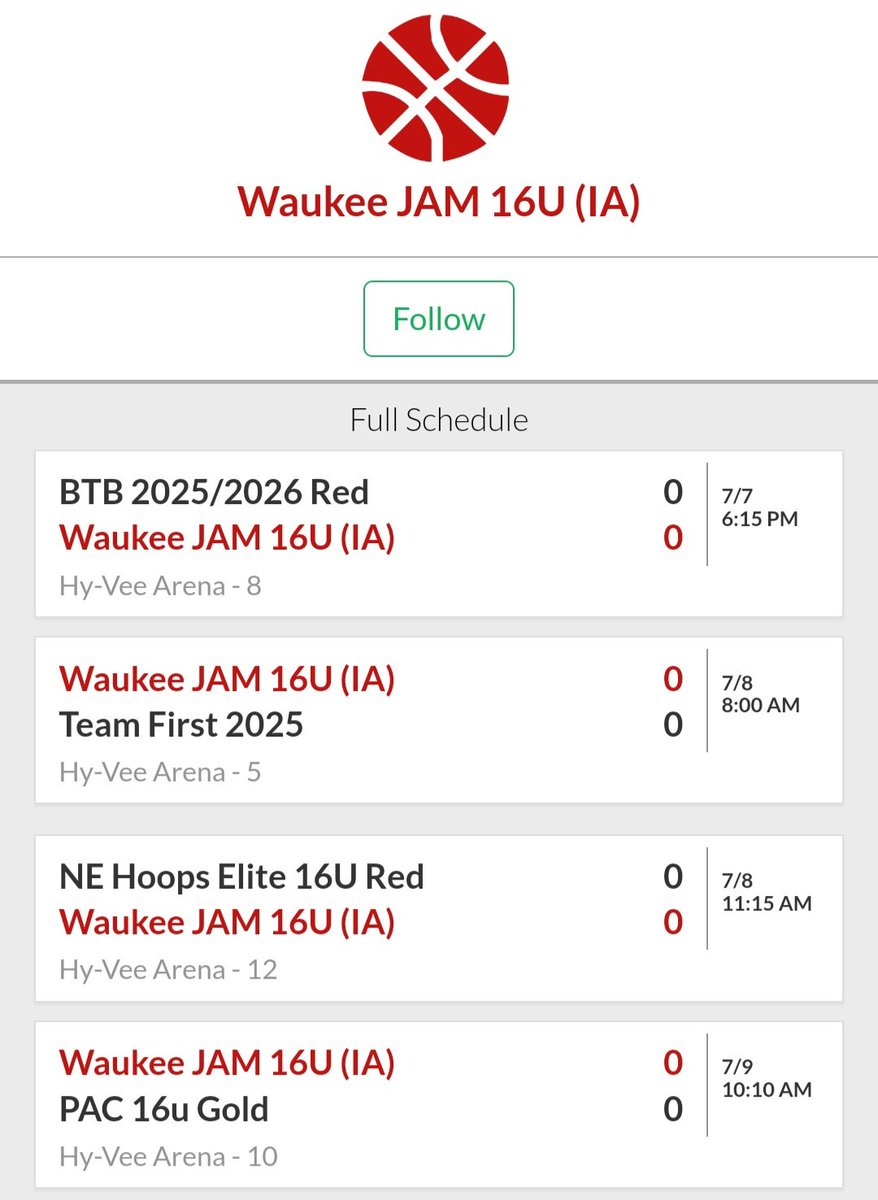 16U takes KC this weekend!  We get it started tonight at 6:15 <a href="/HyVeeArena/">Hy-Vee Arena</a>.  <a href="/HardwoodEvents/">Hardwood Events</a> #JAMFAM