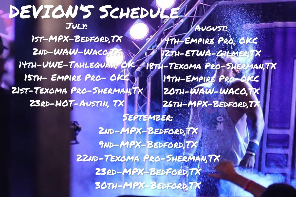IamDevion99's tweet photo. If you don’t see the date, THEN ITS OPEN!!
CONTACT ME TODAY @devionwrestlerbooking90@gmail.com
Or IN THE DM on any social media!
AND MAKE SURE TO CATCH ME THESE PLACES AND THESE DATES!!
#Devion #indywrestling #mpx #share https://t.co/bLBKqeGwA0