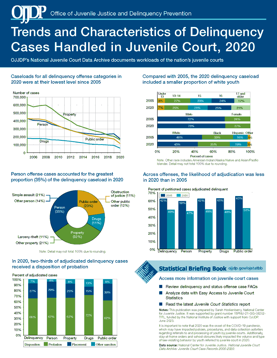 OJPOJJDP's tweet photo. Check out our latest #DataSnapshot “Trends and Characteristics of Delinquency Cases Handled in Juvenile Court, 2020” for a quick look at the workloads of the nation's juvenile courts.
Explore the findings: https://t.co/EF7ncKkb0I https://t.co/rlvMNkQcXq