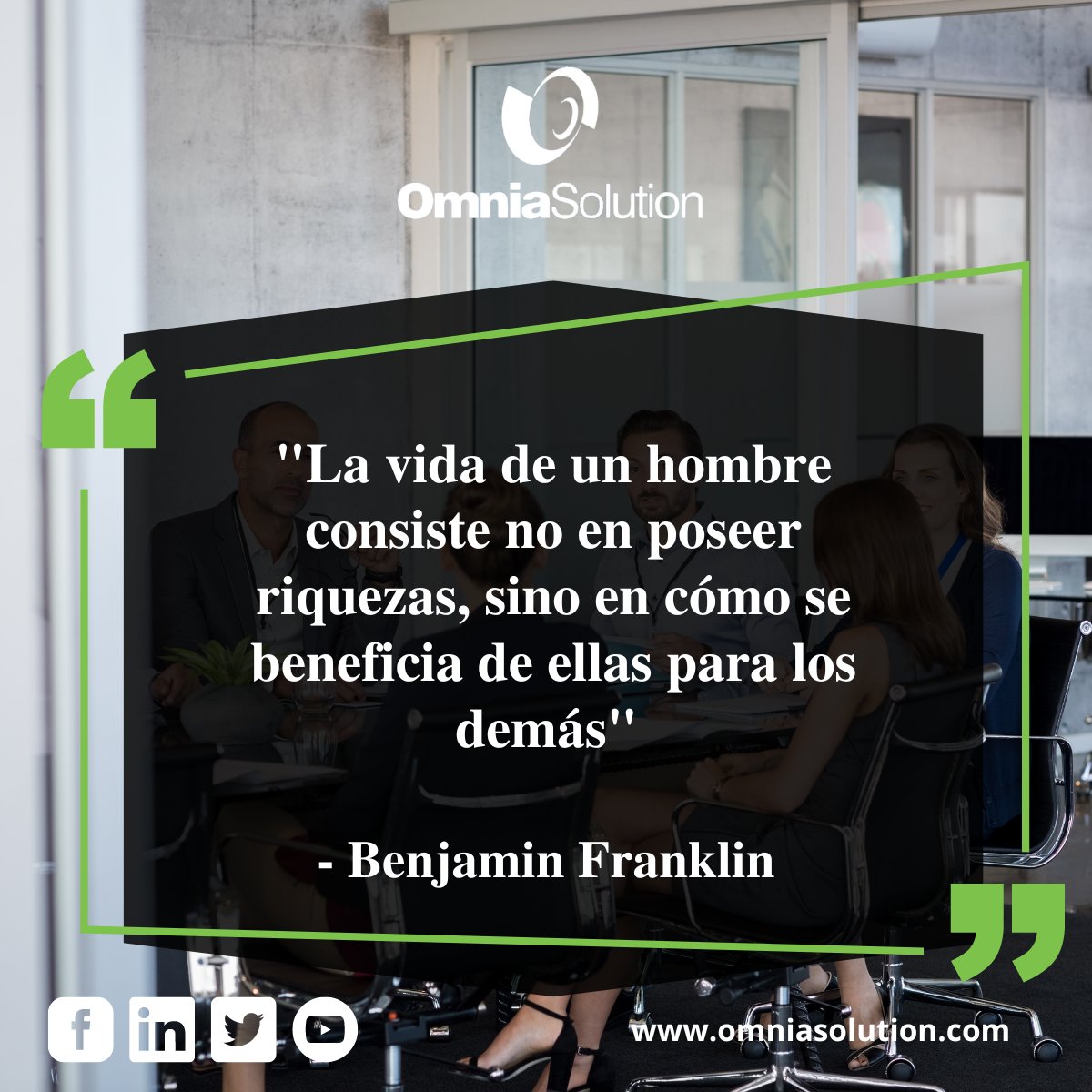 osolutionsac's tweet image. 🙌 ¡Buen fin de semana para todos! 😊

&quot;La vida de un hombre consiste no en poseer riquezas, sino en cómo se beneficia de ellas para los demás&quot; - Benjamin Franklin

#OmniaSolution #ValorOS #servicio #vocacióndeservicio