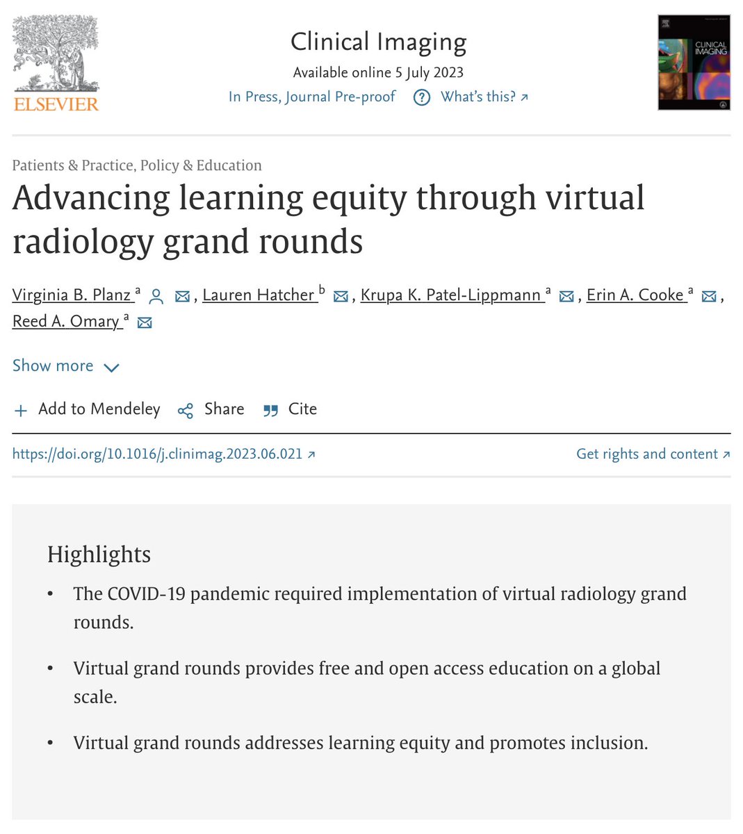 ErinCookeMD's tweet photo. Excellent work @VPlanz &amp; VU #medstudent @LaurenALHatcher spearheading this examination of the impact of #VirtualGrandRounds in #Radiology here at @VUMCradiology 👏👏👏.  Curious to hear what others think about these opportunities to learn together!  https://t.co/aY2k3YHiCe https://t.co/LqFXrzmKUm