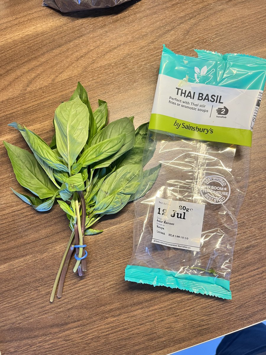 mrtbrett's tweet photo. @sainsburys says Thai Basil on the packet but it’s not Thai Basil. Regular basil yes, Thai basil no. Frustrating having paid for and prepped the rest of the ingredients https://t.co/ZmEb804w1r