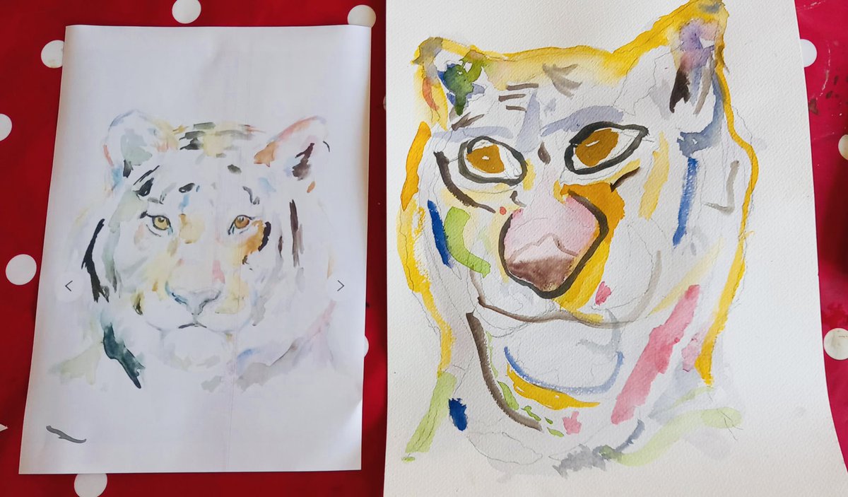 KatieOB53980399's tweet image. Today Charlie has been practicing his painting skills he has learnt from @TranbyReception with his Pampy (Grandad) and has painted a beautiful tiger 🐯