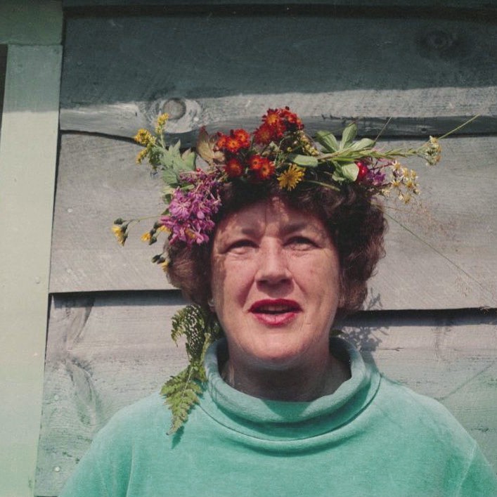 Julia Child dons her homemade flower crown while vacationing in Maine in 1964. A Queen. #ArchivesVacay #ArchivesHashtagParty