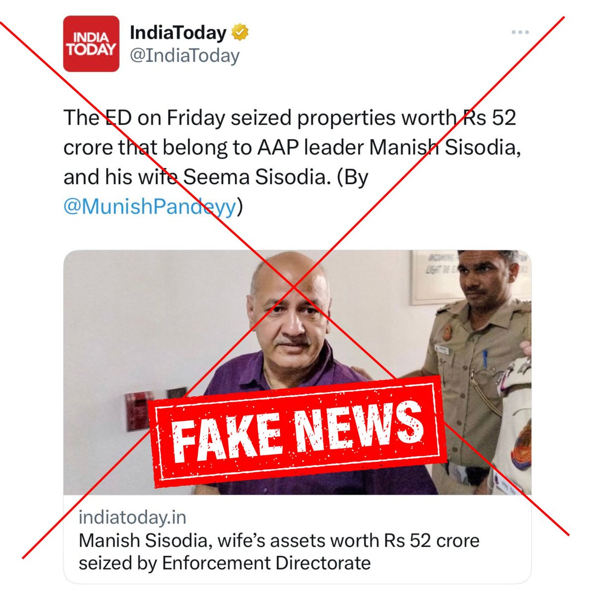 AamAadmiParty's tweet photo. 🚨FAKE NEWS से सावधान🚨

Narendra Modi की ED मनीष सिसोदिया जी को लेकर फैला रही है झूठी खबरें‼️

आज मोदी की सरकार ने मनीष सिसोदिया जी और उनकी पत्नी द्वारा लिए गए 2 फ्लैट अटैच किये हैं। एक फ्लैट 2005 में 5 लाख का तो दूसरा 2018 में 65 लाख का लिया गया था, इसके अलावा एक बैंक एकाउंट जिसमें 11 लाख रुपये हैं, उसे भी अटैच किया गया है। ये राशि कुल मिलाकर 81 लाख होती है, और इस पूरी राशि का दिल्ली की Excise Policy से कोई नाता नहीं है। 

इनमें से किसी भी प्रॉपर्टी का दिल्ली की कथित Excise Policy Investigation से कोई लेना-देना नहीं है क्योंकि ये प्रॉपर्टी तब खरीदी जा चुकी थी जब दिल्ली की Excise Policy दूर-दूर तक कहीं नहीं थी।

मोदी सरकार का मकसद सिर्फ और सिर्फ एक ईमानदार आदमी की छवि खराब करना है। 

अभी तक Manish Sisodia जी द्वारा ना तो किसी Property को और ना ही किसी कैश को लेने का कोई भी सबूत सरकार के पास है मगर फिर भी इन्होंने उन्हें पिछले 4 महीनों से जेल में डाला हुआ है। 

लोगों ने कभी सोचा नहीं था कि एक दिन ऐसा आएगा जब भारत जैसे महान देश को ऐसा प्रधान मंत्री मिलेगा जो इस तरह खुलेआम झूठ बोलकर अपने राजनीतिक प्रतिद्वंदियों को ख़त्म करने की कोशिश करेगा।