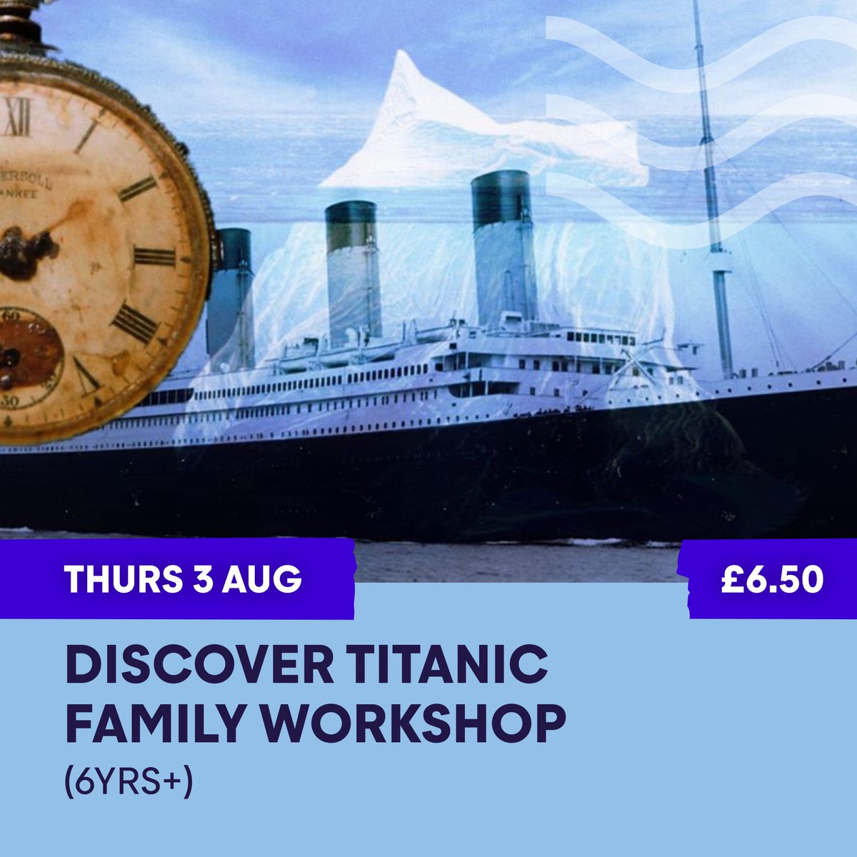 Join us at SeaCity Museum this summer for a fascinating Discover Titanic Family Workshop (6yrs+), Thur 3 Aug, 10.30am, 12pm or 2pm. Try your hand at Morse Code, handle objects from ocean liners, try and sink the Titanic and see how an iceberg floats! wegottickets.com/event/581699