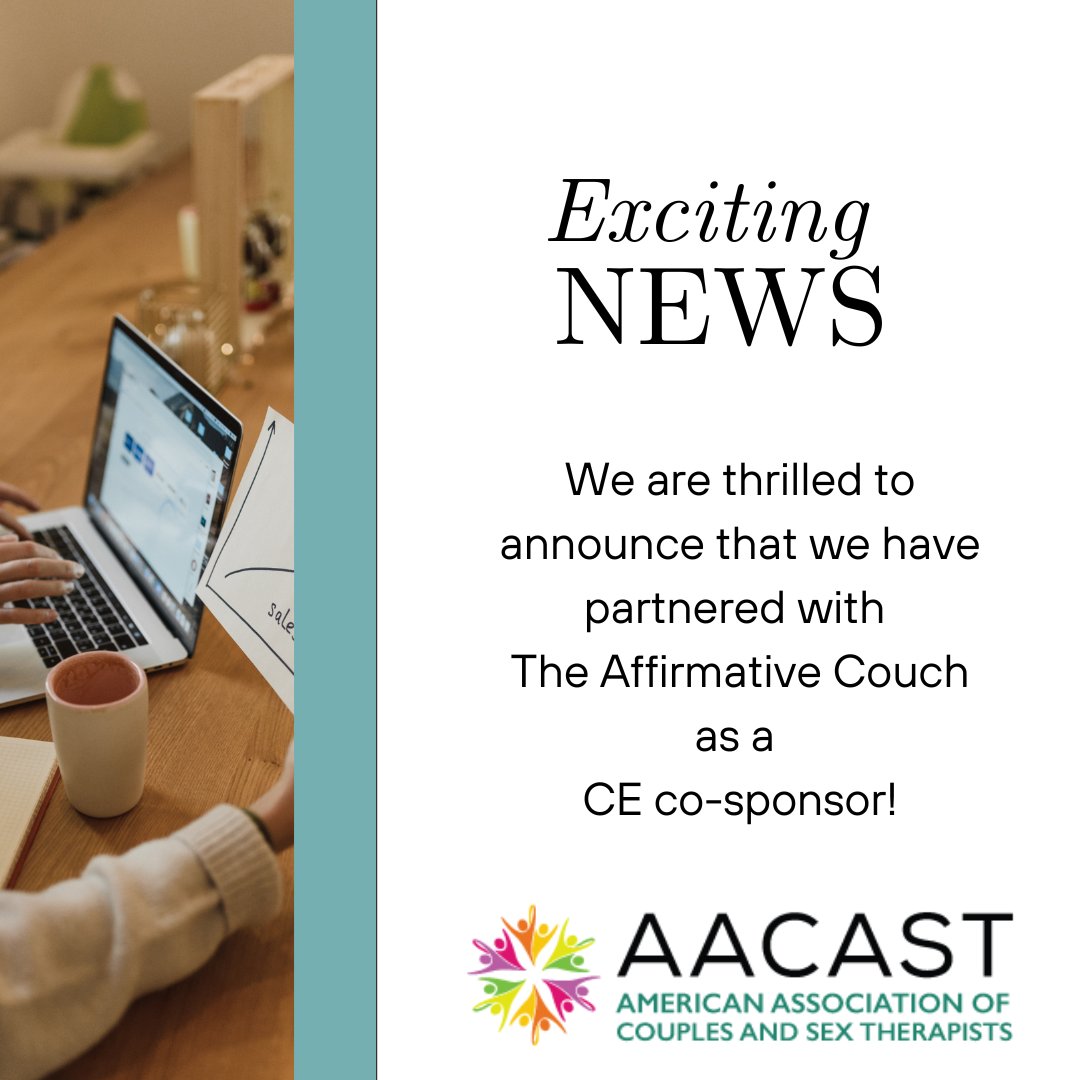AACAST_IACT's tweet photo. The Affirmative Couch is an affirmative psychotherapy CE provider approved by the American Psychological Association. Their ideals nicely align with AACAST and those of you who are interested in more in depth training should check them out at https://t.co/vucPObuHDX https://t.co/feNEXg4OwY