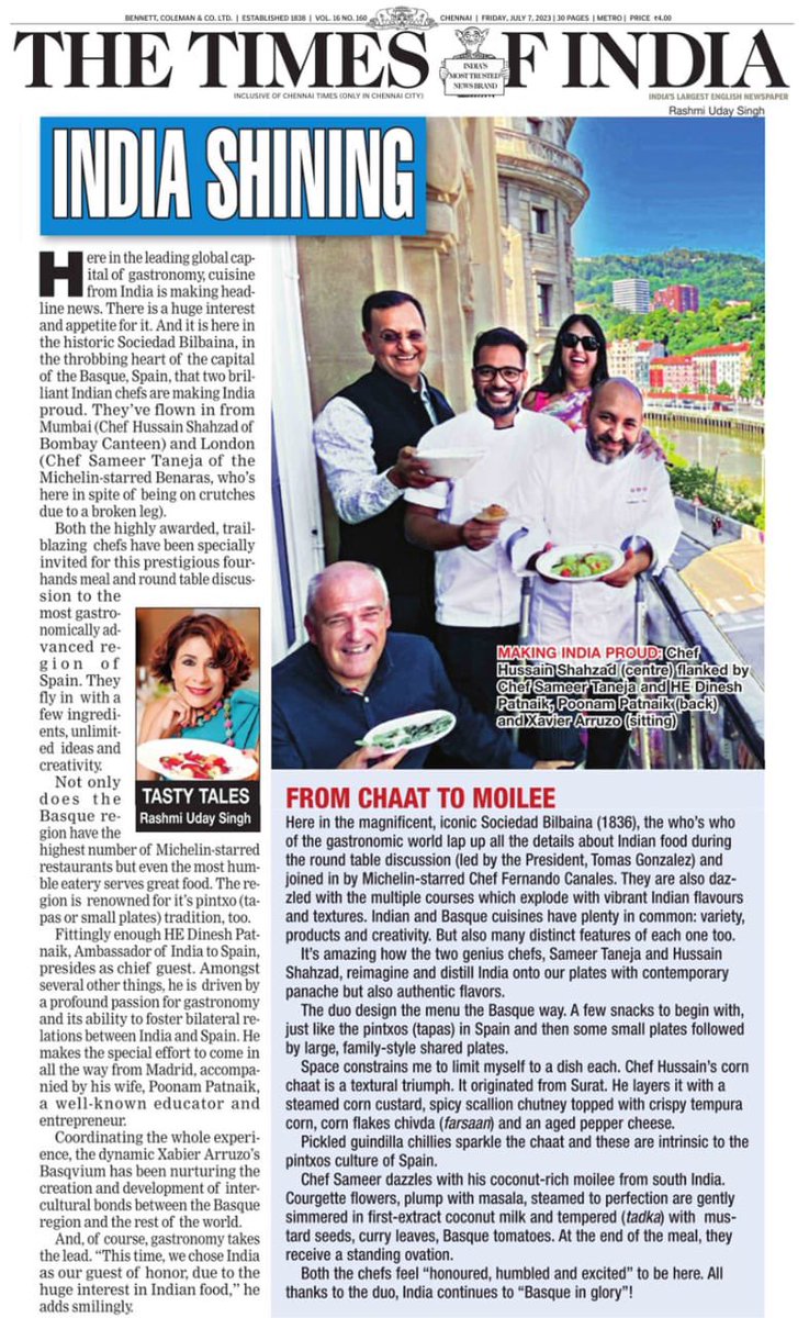 An incredible cooking experience, where gastronomic cultures are exchanged in the 😋 #basquecountry #bilbao organised by an amazing <a href="/rashmiudaysingh/">Rashmi Uday Singh</a> @basqvium @sociedadbilbaina
Such an honour to be a part of this force.
@chefhussainshahzad 
@dineshpatnaikamb 
@poonampatnaik25