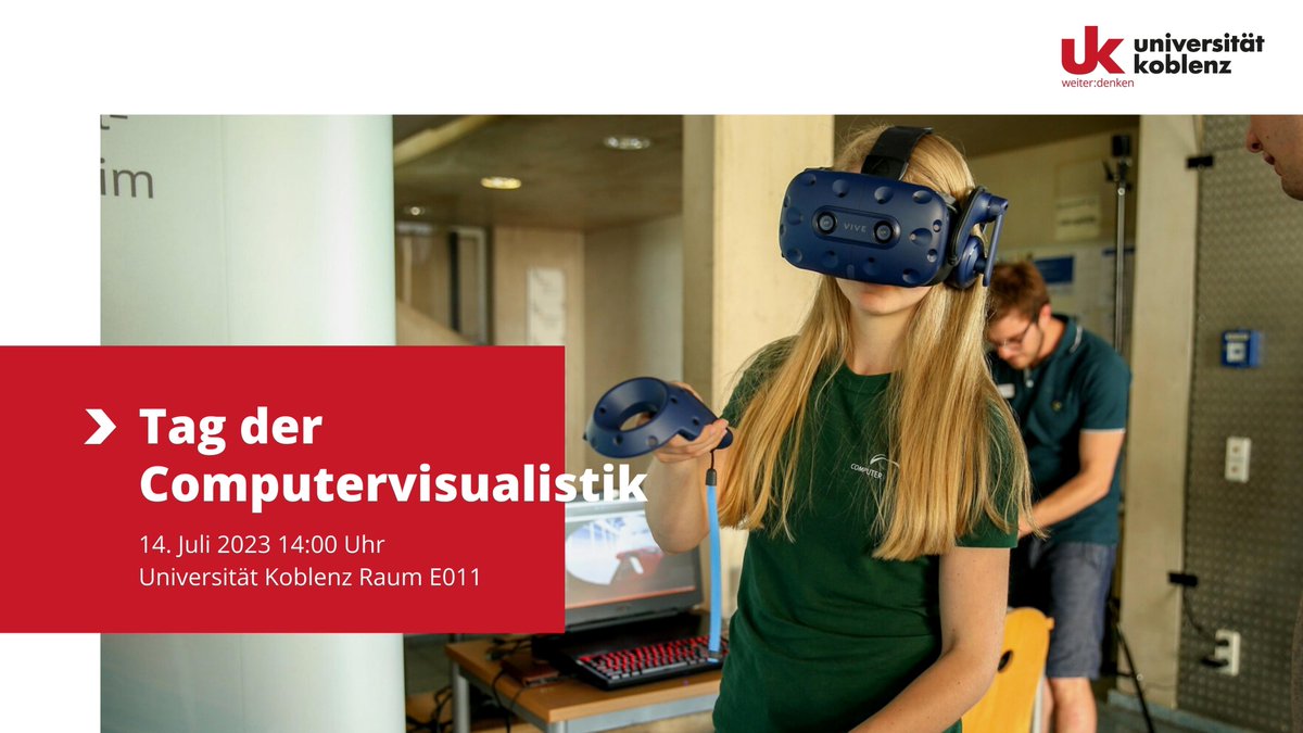 unikoblenzde's tweet photo. Am 14. Juli findet der Tag der Computervisualistik der Uni Koblenz statt! Eröffnung des CV-Tages findet um 14 Uhr im Hörsaal E011 am Campus statt. Weitere Informationen unter: https://t.co/YhRS9TzCCZ https://t.co/roZO2hWf2c
