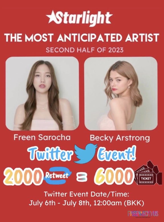 FreenBeckyUS's tweet photo. 📌 TWITTER EVENT: Last Day

We invite everyone to vote for Freen & Becky for The Most Anticipated Artist Award from Starlight Awards.💫🐰🦦

2000 RTs = 6000 voting tickets 

🔗https://t.co/k1L0A0BH2b

⭐️Let’s do this for #freenbecky! 

#ฟรีนเบค #srchafreen #beckysangels
#STARLIGHTAWARDS