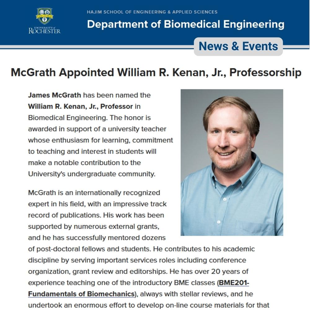 UofRBME's tweet photo. Congratulations to Professor James McGrath on being named the William R. Kenan, Jr., Professor in Biomedical Engineering!
https://t.co/5bU0z5u0yF 
#URBME #biomedicalengineering #Meliora #HAJIM #Engineering  @UofR https://t.co/iTWHWeaeFI