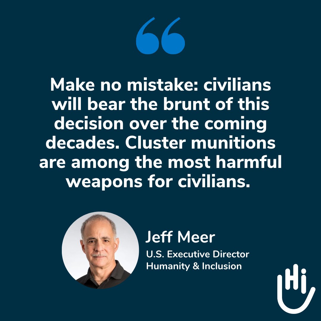 HI_UnitedStates's tweet photo. The Biden Administration is expected to announce today that it will transfer #ClusterMunitions to #Ukraine.

"Make no mistake: civilians will bear the brunt of this decision over the coming decades." - @Jeff_HIUS

Read our full response: https://t.co/9U8XPZCtBG https://t.co/j9hgRzSoz1