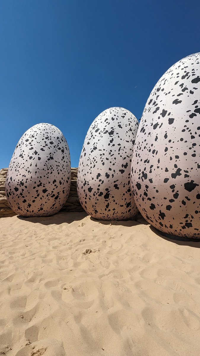 nemocentric's tweet image. I've long dreamed of delivering a lecture—on mass extinction &amp;amp; eco crisis—in blazing sun, inside a massive reconstructed dinosaur nest, next to a 3D-printed velociraptor

Weirdly, this just came true at Pohoda Festival

Thanks András Cséfalvay for making the site-specific eggs 🦖