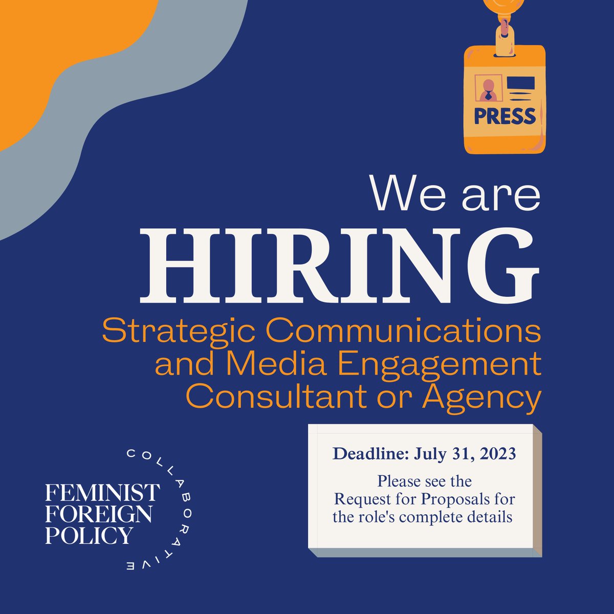 📢 #FeministJobAlert Want to help shape and amplify the voice of @TheFFPCollab to new global audiences?

Join the Collaborative as our newest Strategic #Communications and #Media Engagement Consultant!

Learn more about the role and how to apply: tinyurl.com/FFPC-RFPmedia