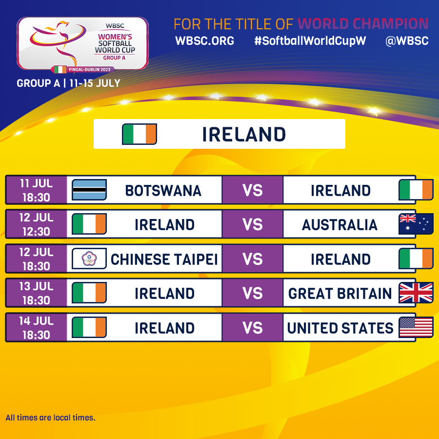 🏆🔜 The XVII WBSC Women's Softball World Cup is about to start. 🇮🇪 Starting from 11 July, Ireland will be hosting Group A of the XVII WBSC Women’s Softball World Cup, the first WBSC tournament to be played under the Two-Stage format. #SoftballWorldCupW