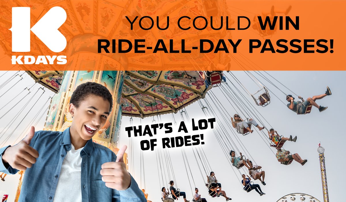 CONTEST: <a href="/KDaysyeg/">K-Days</a> 2023 runs July 21-30 and we're giving you the chance to win some RIDE-ALL-DAY PASSES!
To enter:
Like &amp; retweet!

That's it! We'll randomly select a winner from eligible entrants on on July 10, 11AM MST.
Good luck! #yeg