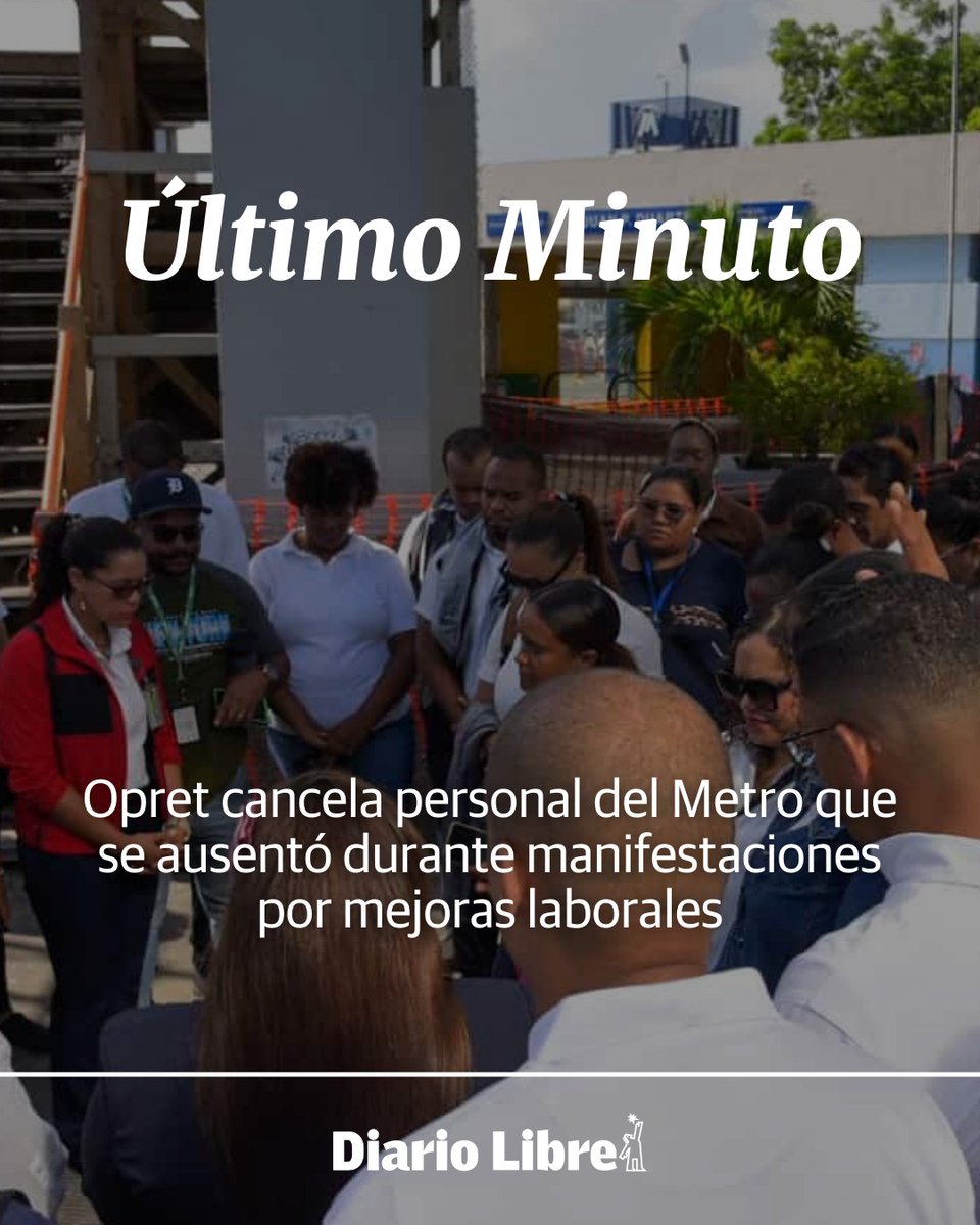 DiarioLibre's tweet photo. 🔴|#ÚltimoMinutoDL| Opret cancela personal del Metro que se ausentó durante manifestaciones por mejoras laborales

🔗https://t.co/4ug3rQM423 

#DiarioLibre #Cancelación #MetroSD #NacionalDL https://t.co/9hXIoRgZtU