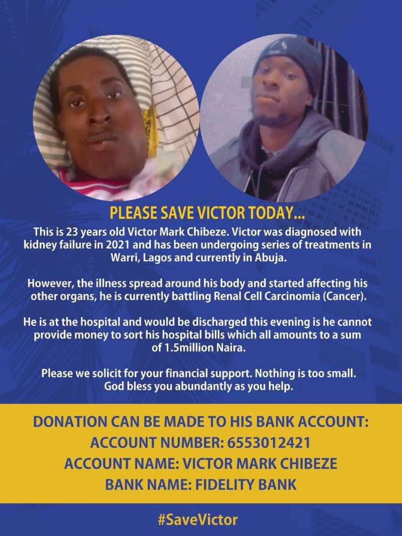 Victor’s health keeps deteriorating as the days go by, please let’s help save his life, nothing is too small to use in supporting.🙏🏾

Kindly retweet. 🙏🏾