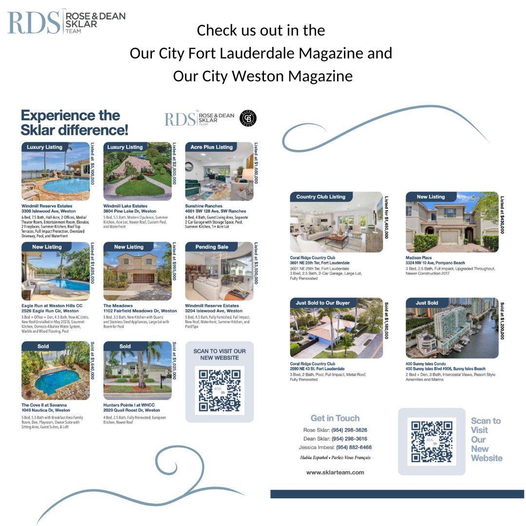 SklarTeam's tweet photo. Check out the latest issues of the Our City Weston and Our City Fort Lauderdale magazines to learn more!

𝗥𝗼𝘀𝗲 &amp; 𝗗𝗲𝗮𝗻 𝗦𝗸𝗹𝗮𝗿 𝗧𝗲𝗮𝗺 🌴
954-298-3626
𝘳𝘰𝘴𝘦@𝘴𝘬𝘭𝘢𝘳𝘵𝘦𝘢𝘮.𝘤𝘰𝘮 https://t.co/ONuQzkylKn