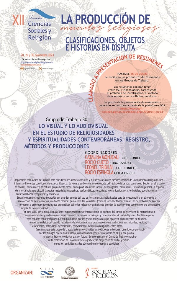 ceil_conicet's tweet photo. XII  Jornadas Ciencias Sociales y Religión  / Hasta 15.07, resúmenes en los GT: https://t.co/e6rl6y4SPh
GT  30.  LO VISUAL Y LO AUDIOVISUAL EN EL ESTUDIO DE RELIGIOSIDADES Y  ESPIRITUALIDADES CONTEMPORÁNEAS 
Coordinan: @moncatumon, Rocío Cueto, Rocío Espinola y Leonel Tribilsi https://t.co/pRv7e7ol4D
