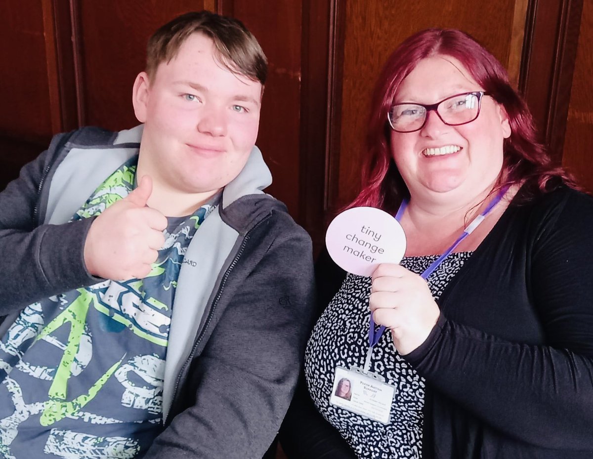 Kirsteen, from our Enterprise project travelled to Stirling with Euan last week to a @tinychanges event. Tiny Changes awarded funding to develop our tabletop gaming club - Club:Diversity in our centre, and Euan is one of the young people involved! They had a great day ☺