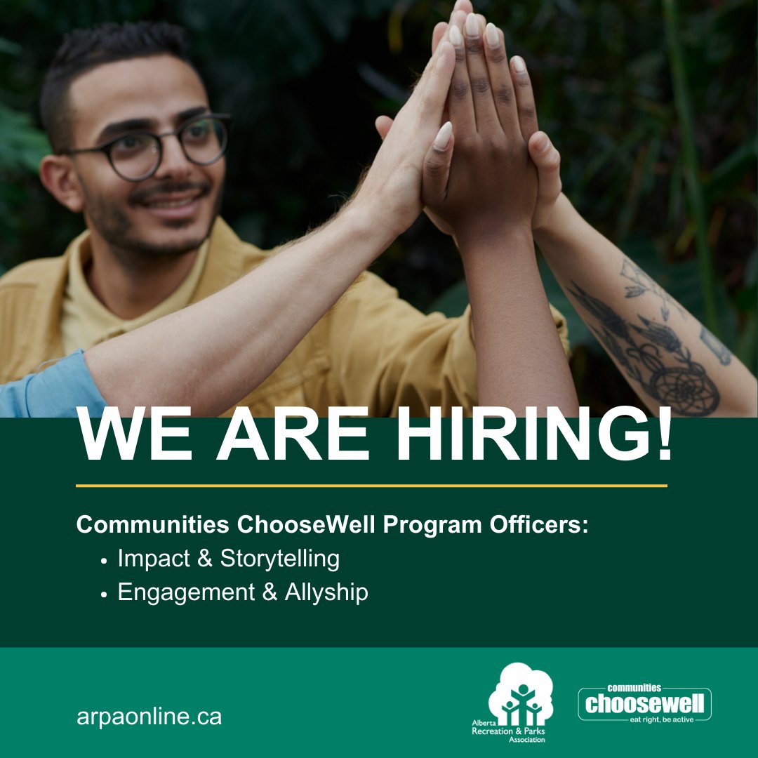 Are you passionate about supporting healthy eating and active living?

We are looking to fill two Communities ChooseWell Program Officer positions:
- Impact &amp; Storytelling
- Engagement &amp; Allyship

Learn more about these two positions at arpaonline.ca/job-board/