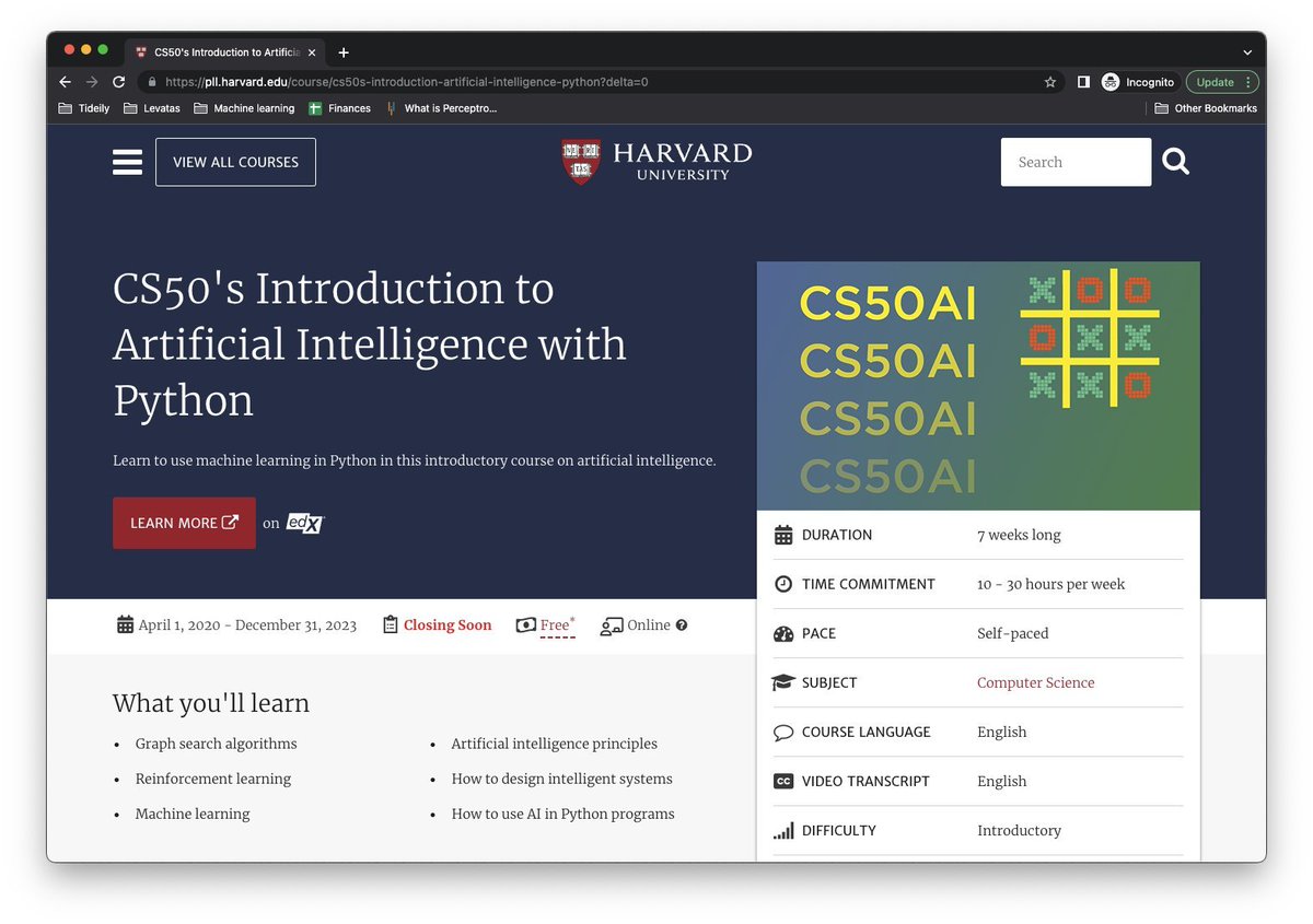 python_spaces's tweet image. Harvard University is offering Intro to AI with Python for FREE!

Introduction to AI with Python 🚀

- Graph search algorithms 
- Reinforcement learning 
- Machine learning 
- AI principles 
- How to design intelligent systems 
- How to use AI in Python programs

Course link 🧵👇