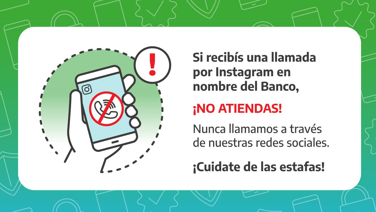 bancoprovincia's tweet photo. 🚫📲 ¡No atiendas! Si te hacen una videollamada en nuestro nombre, no te dejes engañar.

🥵 Desde el Banco nunca te llamamos a través de redes sociales ni te pedimos usuario, claves, ni Token de seguridad.

 Compartí este contenido para avisarle a tus contactos. https://t.co/Ld1UwS575I