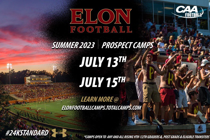 ElonFootball's tweet photo. We have 2 prospect camps remaining this summer! Reserve you spot using the link below ⤵️

ℹ️ | https://t.co/sAVqh5rXXg

#24kSTANDARD https://t.co/haJHQ2nSGw