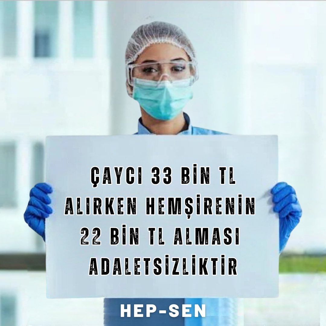 Çaycı 33 bin ₺ alırken 
Hemşirenin 22 bin₺ alması adaletsizliktir! 

#MemurHakkınıİstiyor
