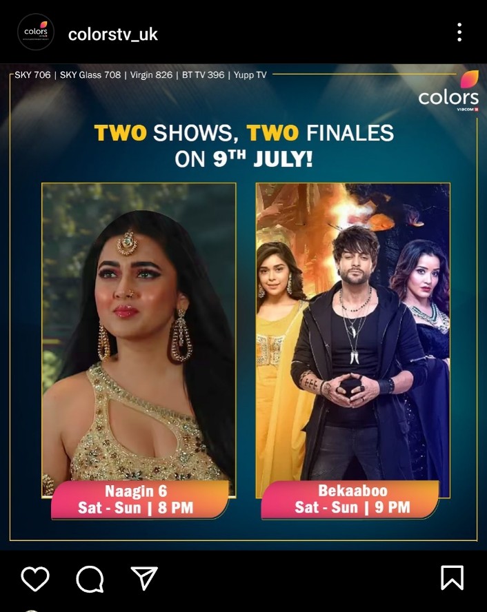 #Naagin6 and #Bekaboo finale on 9th july officially posted by ColorsUK
#ShalinBhanot #TejasswiPrakash #tejatroops #EishaSingh