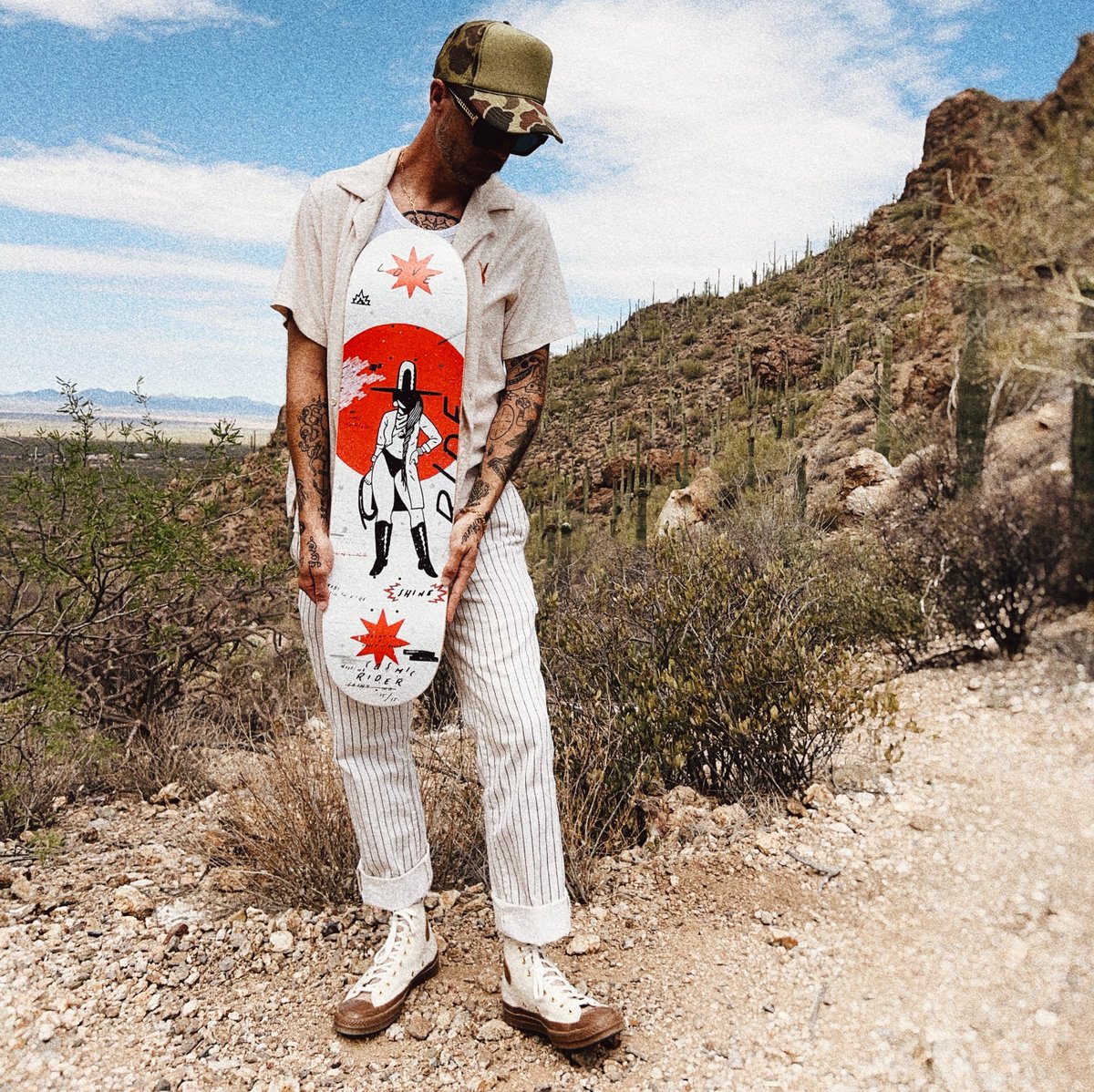 HouseOfRoulx's tweet photo. RIDE AND SHINE!!! SAINT NO’s “Cosmic Rider: Side A,” a classic take on his signature femme fatale figure on a pine wood skate deck! Limited quantities remain! #saintno #art #westernart #skateboarding #skateboard #skatelife https://t.co/klKwgPcQrd https://t.co/viqROA5XxQ