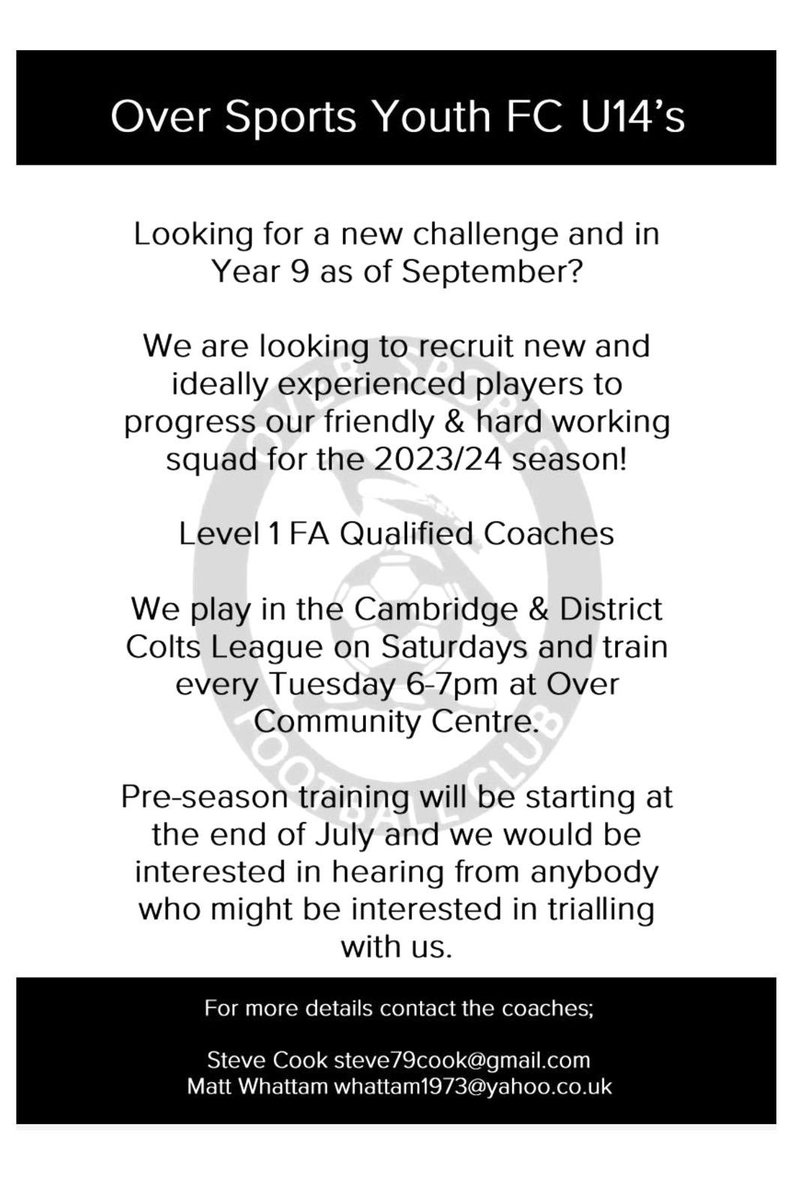 U14 and looking for a club for the new season?

Look no further, see below for further details 

RT’s appreciated 
⚪️⚫️⚪️⚫️⚪️