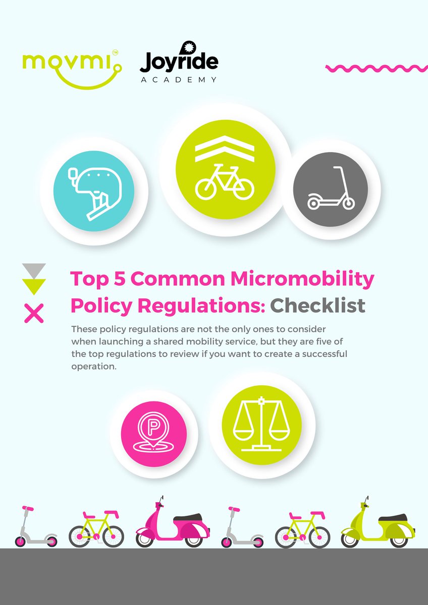 Hoping to launch a shared #micromobility service but unsure about the #policyregulations you need to consider? We've created a Top 5 Micromobility Policy Regulations: #Checklist to help you navigate these policies.

Free download: movmi.net/materials/top-…